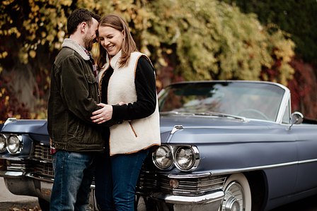 Montreal wedding Photographer; 1969 Cadillac Deville Convertible; Colourful leaves Montreal; Fall Autumn photo shoot; Jewish wedding Montreal; John KOO Photography; Montreal Jewish engagement photographer; Montreal Pre-Wedding photographer; Throwback Tour