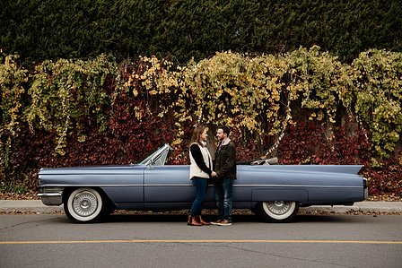 Montreal wedding Photographer; 1969 Cadillac Deville Convertible; Colourful leaves Montreal; Fall Autumn photo shoot; Jewish wedding Montreal; John KOO Photography; Montreal Jewish engagement photographer; Montreal Pre-Wedding photographer; Throwback Tour