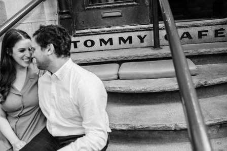 Old Montreal Engagement Photo, Montreal Engagement Photo, Montreal Pre-Wedding photographer, Montreal wedding Photographer, Danielle and Andrew's MTL engagement photographer, Tommy Cafe Montreal, Le Petit Dep Montreal