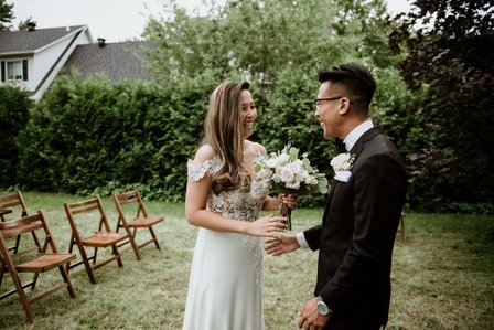 Montreal wedding Photographer; Montreal wedding photo; Carrie Ma officiant; Charlotte Flannery MUA hair stylist; FSEV wedding officiant; Jamie and Newton's wedding; John KOO Photography; Kristina Chan desserts; Longueuil wedding; Oxide design florist