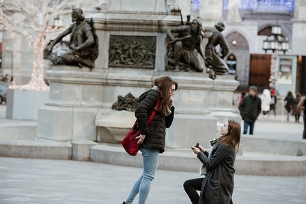 Montreal surprise proposal photographer, LGBTQ+ surprise proposal in Montreal, Old Montreal surprise proposal, destination surprise proposal, World trade centre proposal