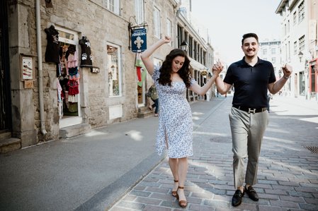 Old Montreal Surprise Proposal; Rebecca and Frank's Montreal surprise proposal photographer; Surprise marriage proposal photographer MTL; Surprise proposal photo in Montreal; surprise proposal photography Old Montreal