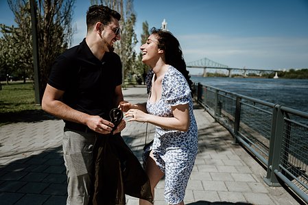 Old Montreal Surprise Proposal; Rebecca and Frank's Montreal surprise proposal photographer; Surprise marriage proposal photographer MTL; Surprise proposal photo in Montreal; surprise proposal photography Old Montreal