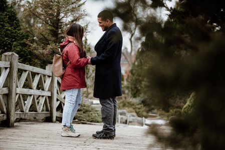 Botanical gardens surprise proposal; John KOO Photography; Lorena and Christian's Montreal surprise proposal photographer; MTL surprise marriage proposal photo; Montreal Botanical Gardens portraits