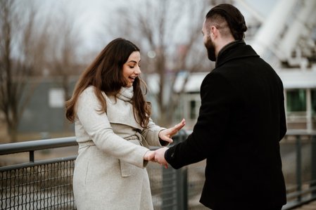 Hana and Nick's Montreal surprise proposal photographer; John KOO Photography; MTL surprise marriage proposal photo; Old Montreal Ferris Wheel surprise proposal; surprise proposal photography Old Montreal