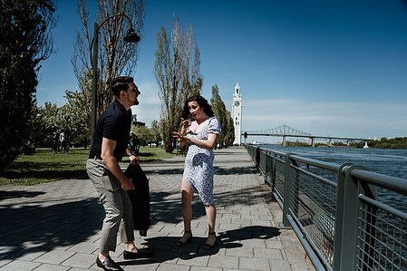 Old Montreal Surprise Proposal; Rebecca and Frank's Montreal surprise proposal photographer; Surprise marriage proposal photographer MTL; Surprise proposal photo in Montreal; surprise proposal photography Old Montreal