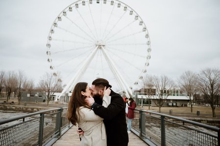 Hana and Nick's Montreal surprise proposal photographer; John KOO Photography; MTL surprise marriage proposal photo; Old Montreal Ferris Wheel surprise proposal; surprise proposal photography Old Montreal