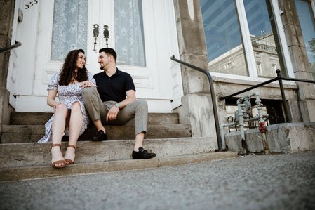 Old Montreal Surprise Proposal; Rebecca and Frank's Montreal surprise proposal photographer; Surprise marriage proposal photographer MTL; Surprise proposal photo in Montreal; surprise proposal photography Old Montreal