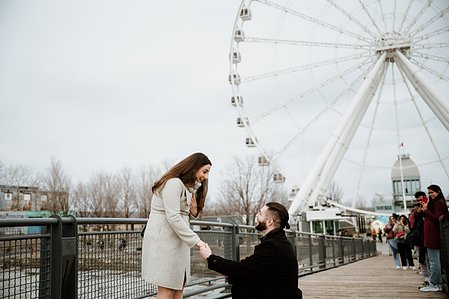 Hana and Nick's Montreal surprise proposal photographer; John KOO Photography; MTL surprise marriage proposal photo; Old Montreal Ferris Wheel surprise proposal; surprise proposal photography Old Montreal
