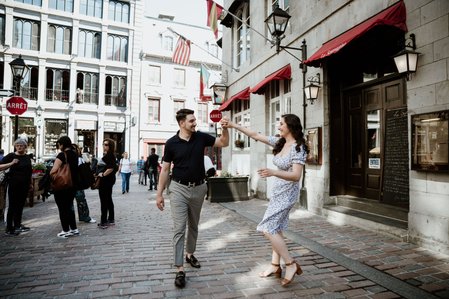 Old Montreal Surprise Proposal; Rebecca and Frank's Montreal surprise proposal photographer; Surprise marriage proposal photographer MTL; Surprise proposal photo in Montreal; surprise proposal photography Old Montreal