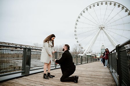 Hana and Nick's Montreal surprise proposal photographer; John KOO Photography; MTL surprise marriage proposal photo; Old Montreal Ferris Wheel surprise proposal; surprise proposal photography Old Montreal