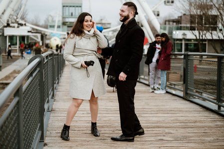 Hana and Nick's Montreal surprise proposal photographer; John KOO Photography; MTL surprise marriage proposal photo; Old Montreal Ferris Wheel surprise proposal; surprise proposal photography Old Montreal