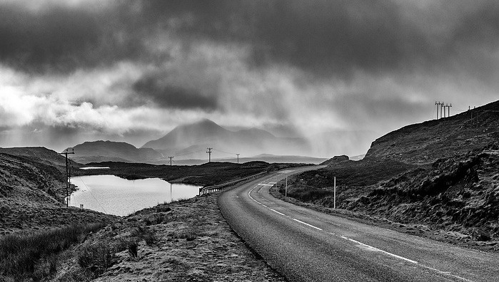 The A859 road through the mountains, Isle of Harris, Scotland, Outer Hebrides.