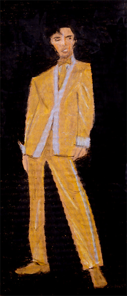 A crayon drawing of Elvis Presley in his famous gold lame suit.