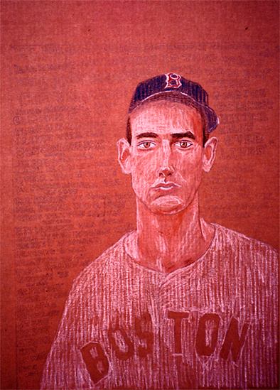 A crayon drawing of Ted Williams.