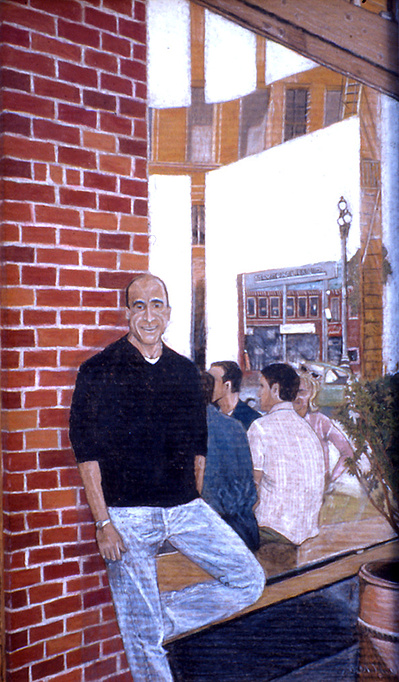 A crayon drawing of a family photo in San Francisco.