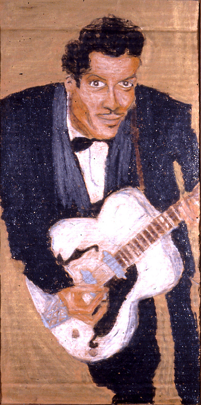 A crayon drawing of Chuck Berry.