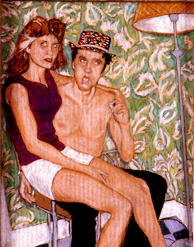 A crayon drawing of Elvis Presley and a girlfriend.