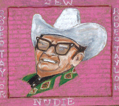 A crayon drawing of Nudie the Rodeo Tailor.