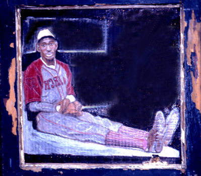 A crayon drawing of Satchel Paige.
