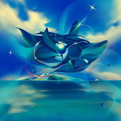A surreal artwork depicting swirls and blue sky.