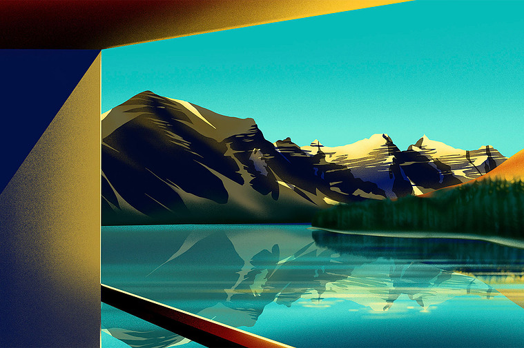 Scenic view of the rocky mountains on board a train. 