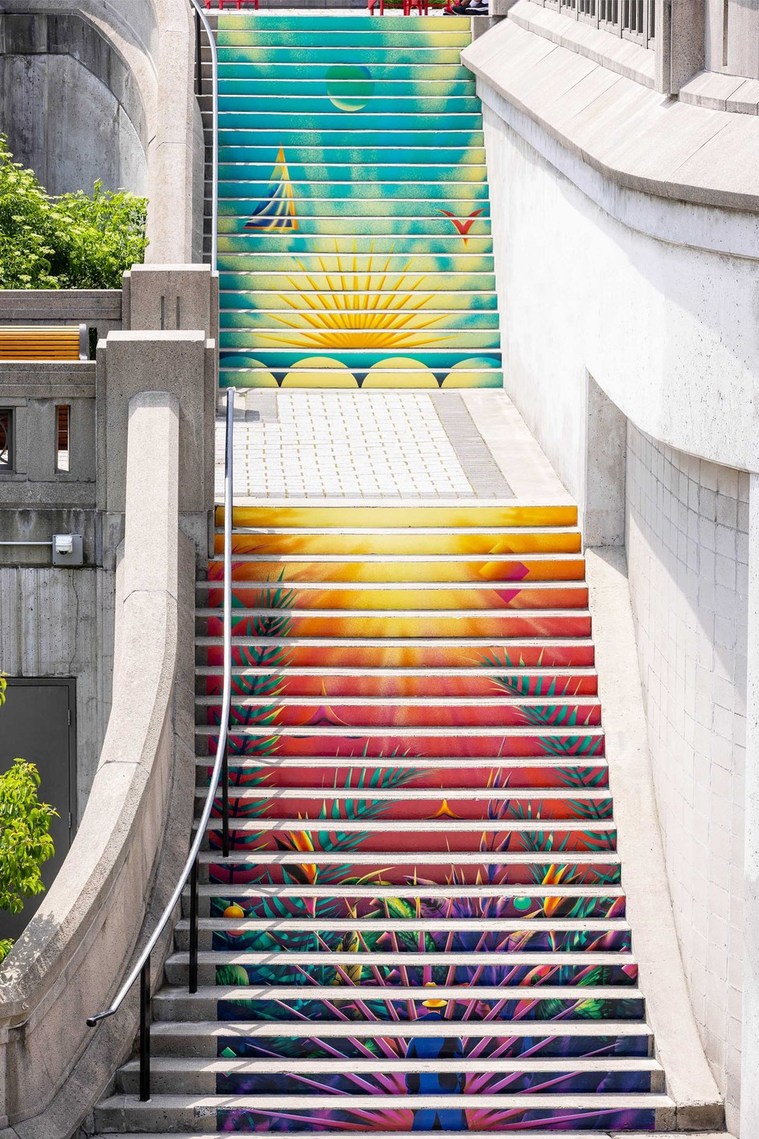 A colorful mural installation on the steps of Ottawa.