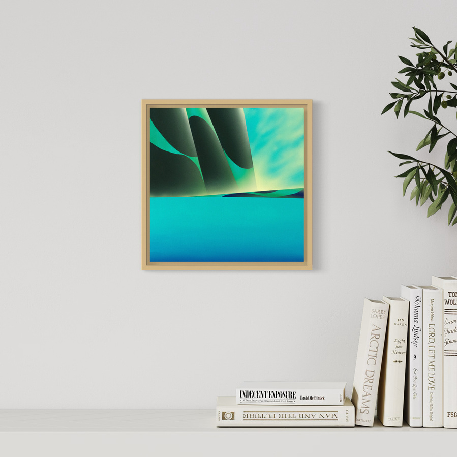 A blue coloured landscape painting.