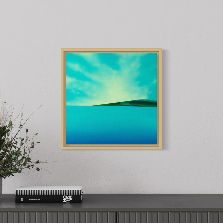 A blue coloured landscape painting.
