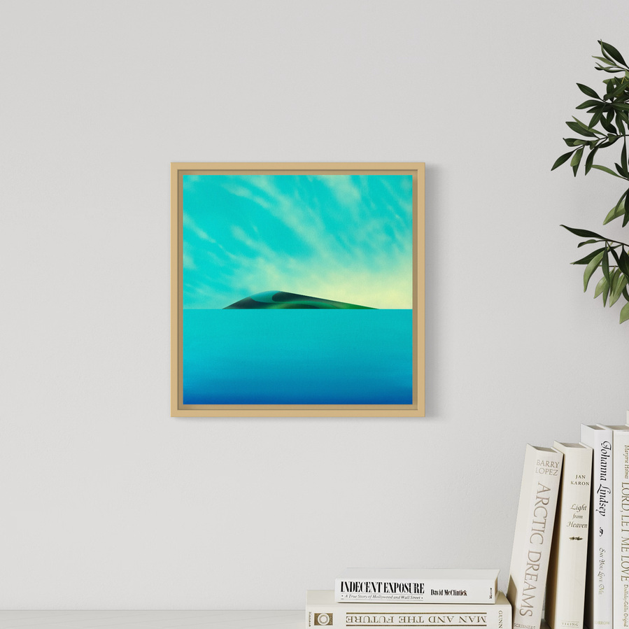A blue coloured landscape painting.