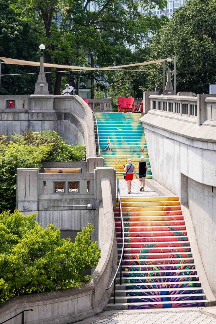 A colorful mural installation on the steps of Ottawa.