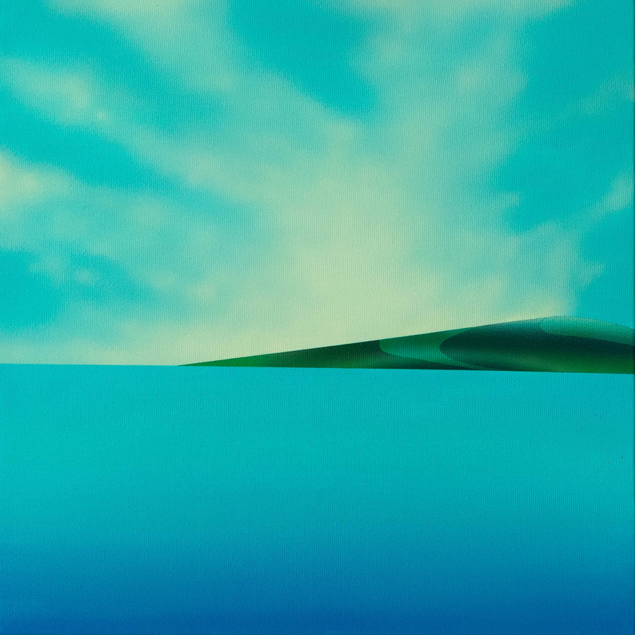 A blue coloured landscape painting.