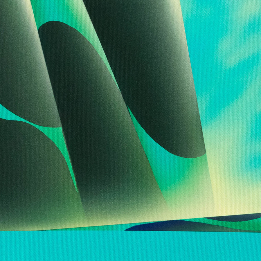 A blue coloured landscape painting.
