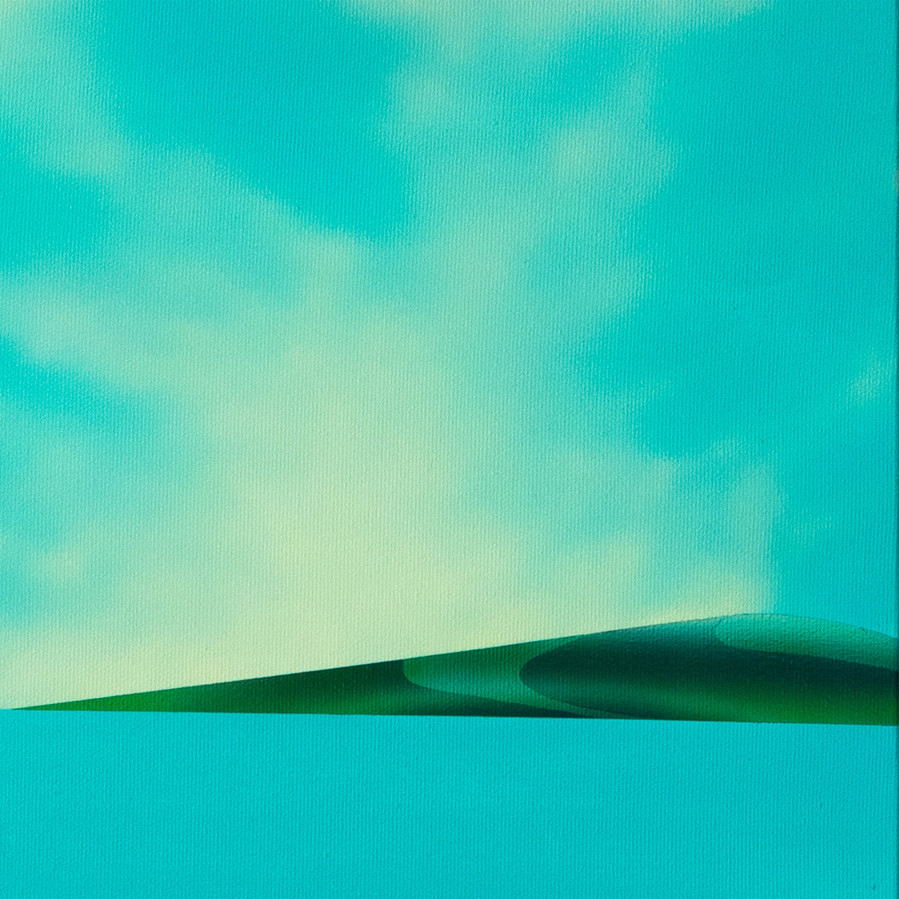 A blue coloured landscape painting.