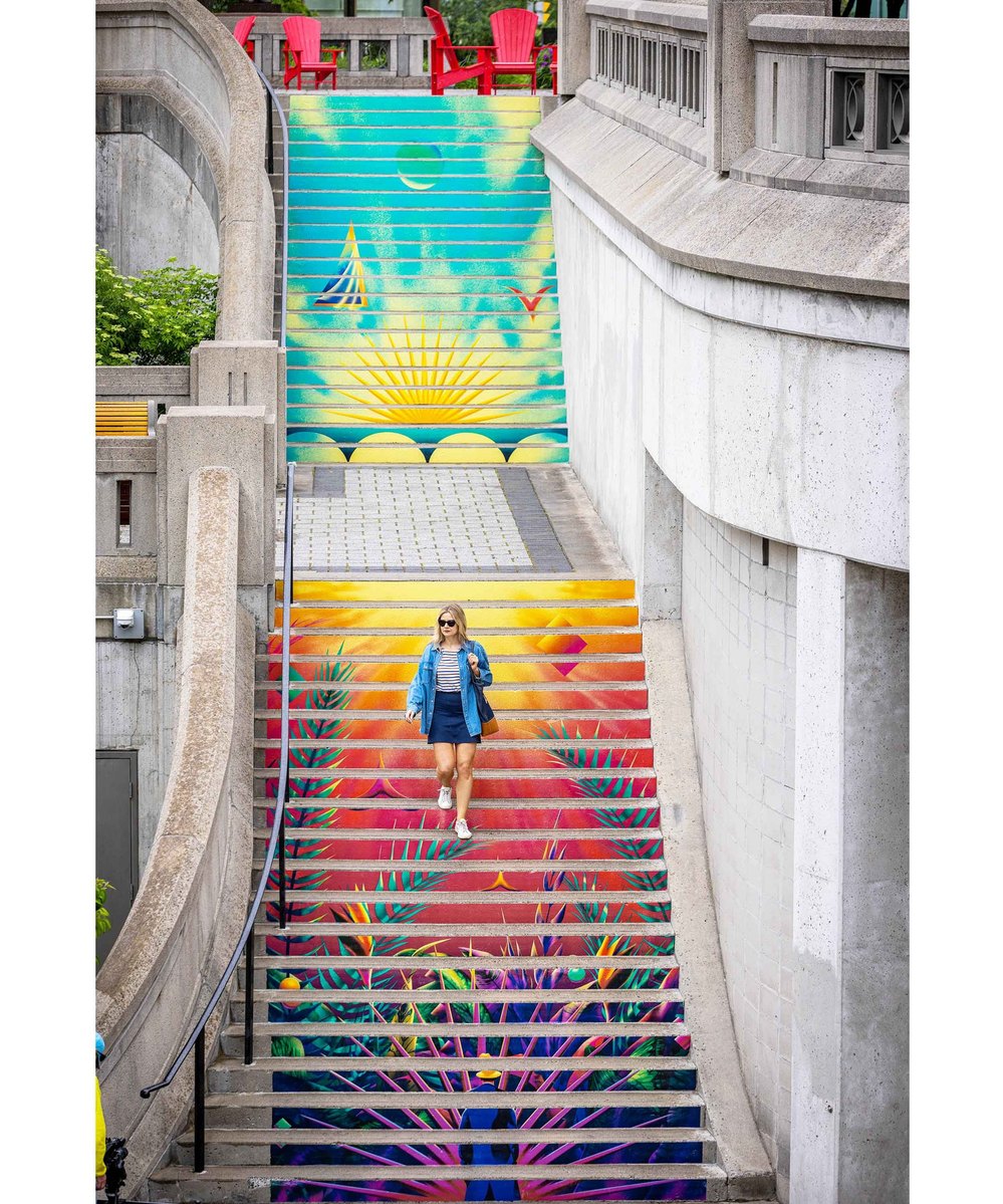 A colorful mural installation on the steps of Ottawa.
