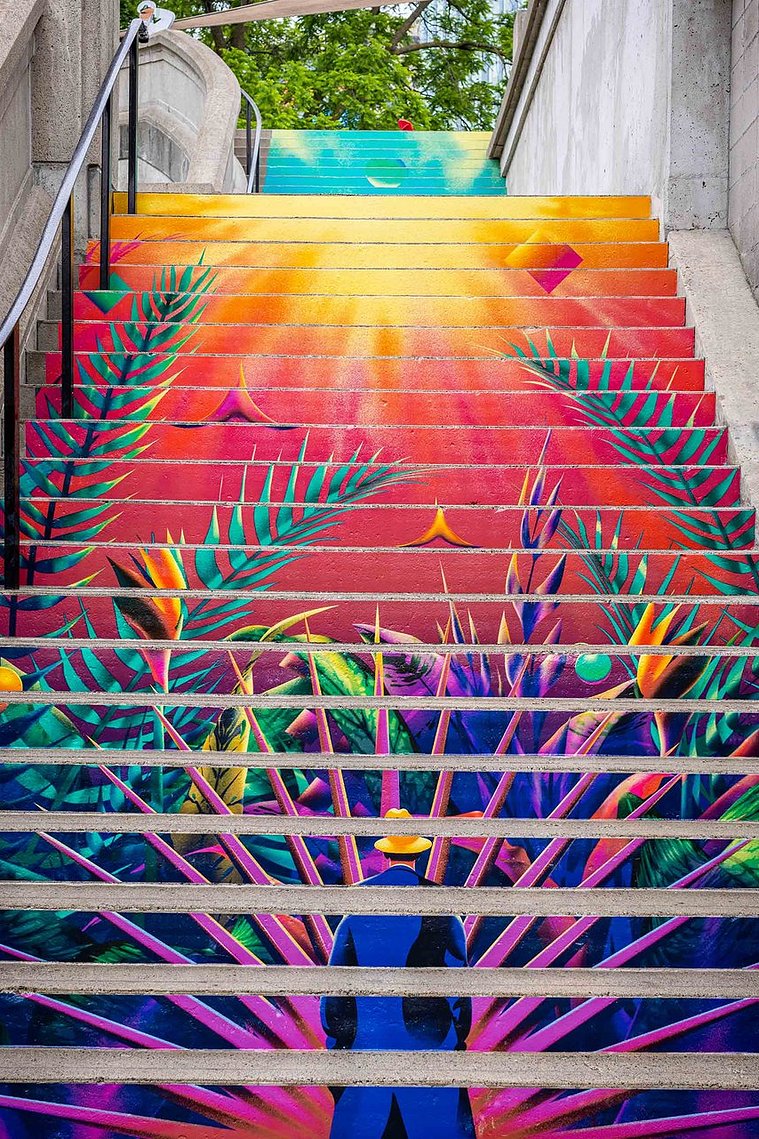 A colorful mural installation on the steps of Ottawa.