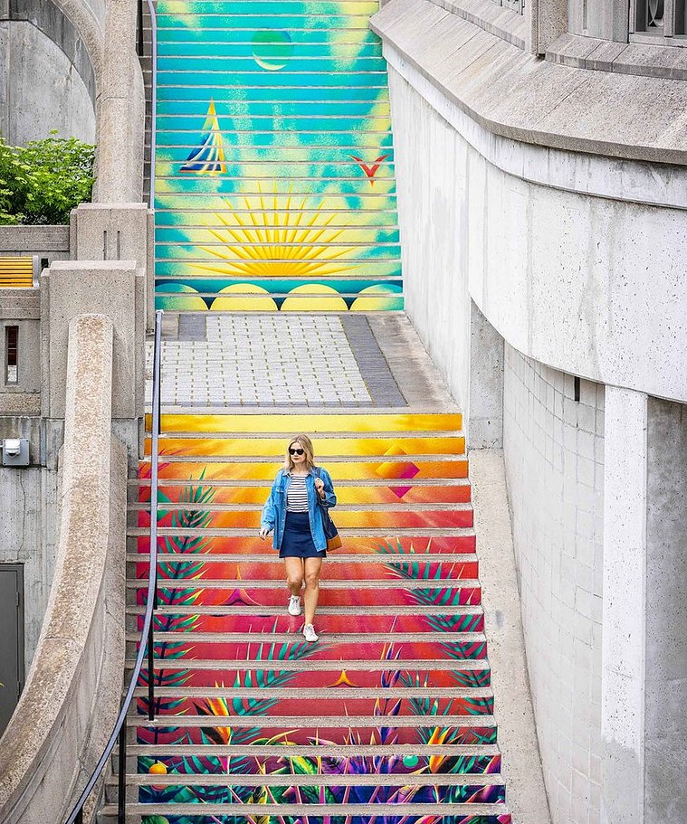 A colorful mural installation on the steps of Ottawa.
