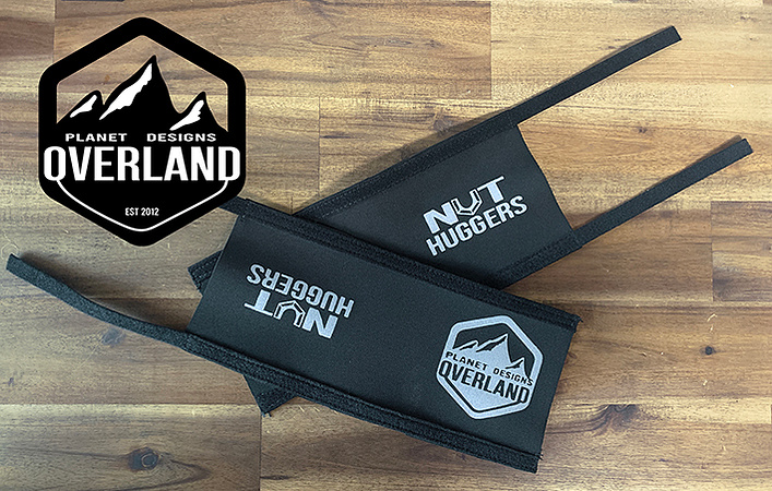 Nut Huggers designed for caravan awning arm locking knob are designed by Planet Designs Overland made in Australia. 2 Black Edition Nut Huggers are pictured.