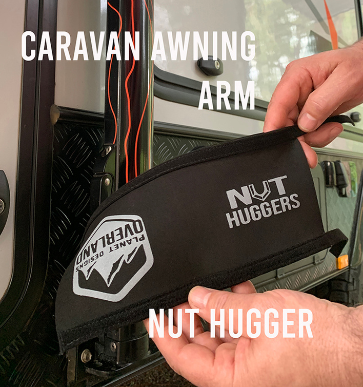 Nut Huggers designed for caravan awning arm locking knob are designed by Planet Designs Overland made in Australia. Instructions to put on caravan awning arm.