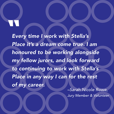 A quote from a filmmaker overlaid on the circle branding pattern.