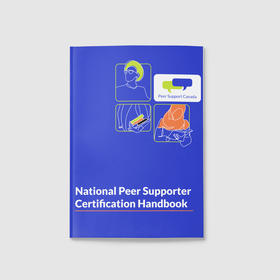 The front cover design of the certification handbook, it's a dark blue colour with illustrations of 3 people in the top right corner.