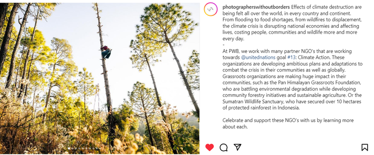 A screenshot of a post for the campaign creation for Photographers Without Boders.