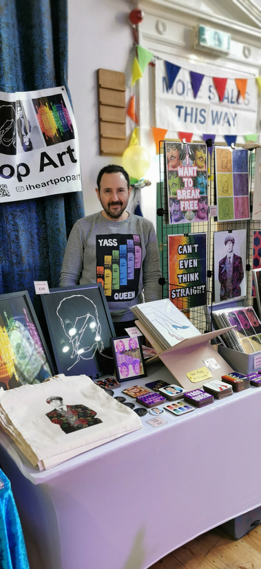 iHeart Pop Art stall while trading in-person at an indoor craft market.