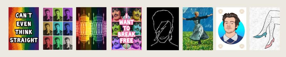 Some example of pop art and queer art designs from iHeart Pop Art