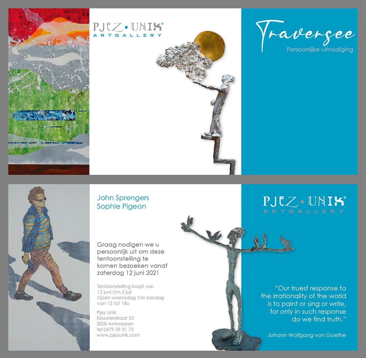 Je suis très heureuse de pouvoir exposer à nouveau mes sculptures.  Cette fois-ci à l'international à la galerie Pjez Unik à Anvers en Belgique du 12 juin au 5 juillet.  Du mardi au dimanche de 12h à 18h, Kloosterstraat 53, 2000 Anvers.