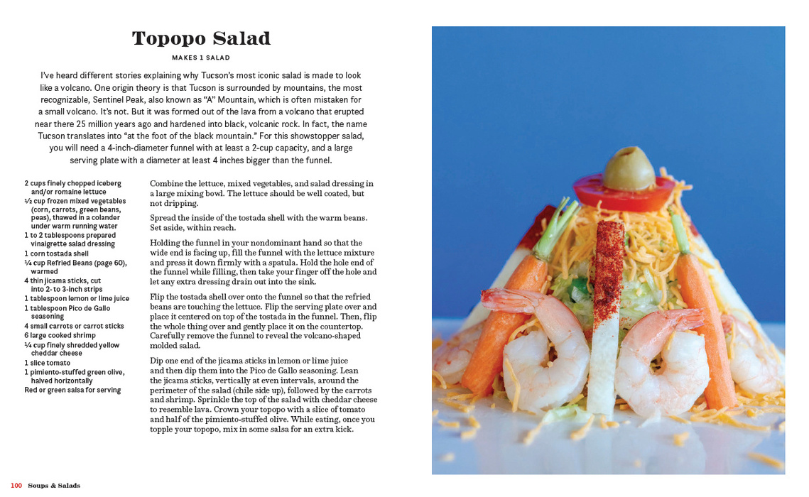 History of the Topopo salad with Illustrated recipe from the Taste of Tucson cookbook by Sonoran food expert, recipe developer and food photographer Jackie Alpers.