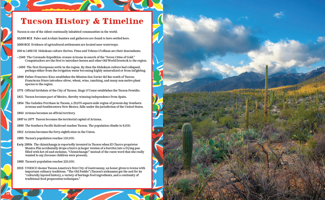 Tucson food history and timeline excerpt from the Taste of Tucson cookbook by cookbook author and Southwestern food expert on Sonoran-style cuisine, Jackie Alpers. 