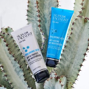 Superfacialist Hyaluronic acid day moisturisers in cactus tree. Photographed and styled by cosmetic photographer Tom Hargreaves in his studio in Exeter, Devon
