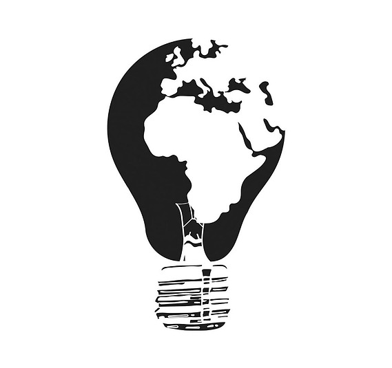 Africa Represented as Illuminated Lightbulb: Black and White Logo Concept

