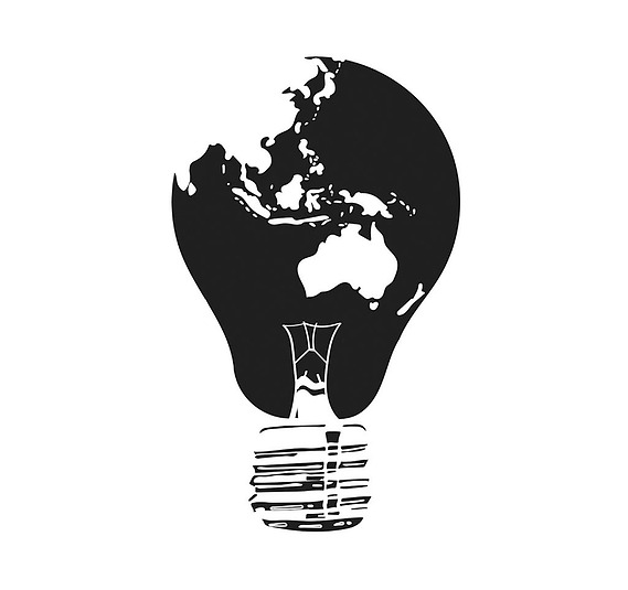 Black and White Oceana and Asia Logo: Monochrome Representation of Two Continents